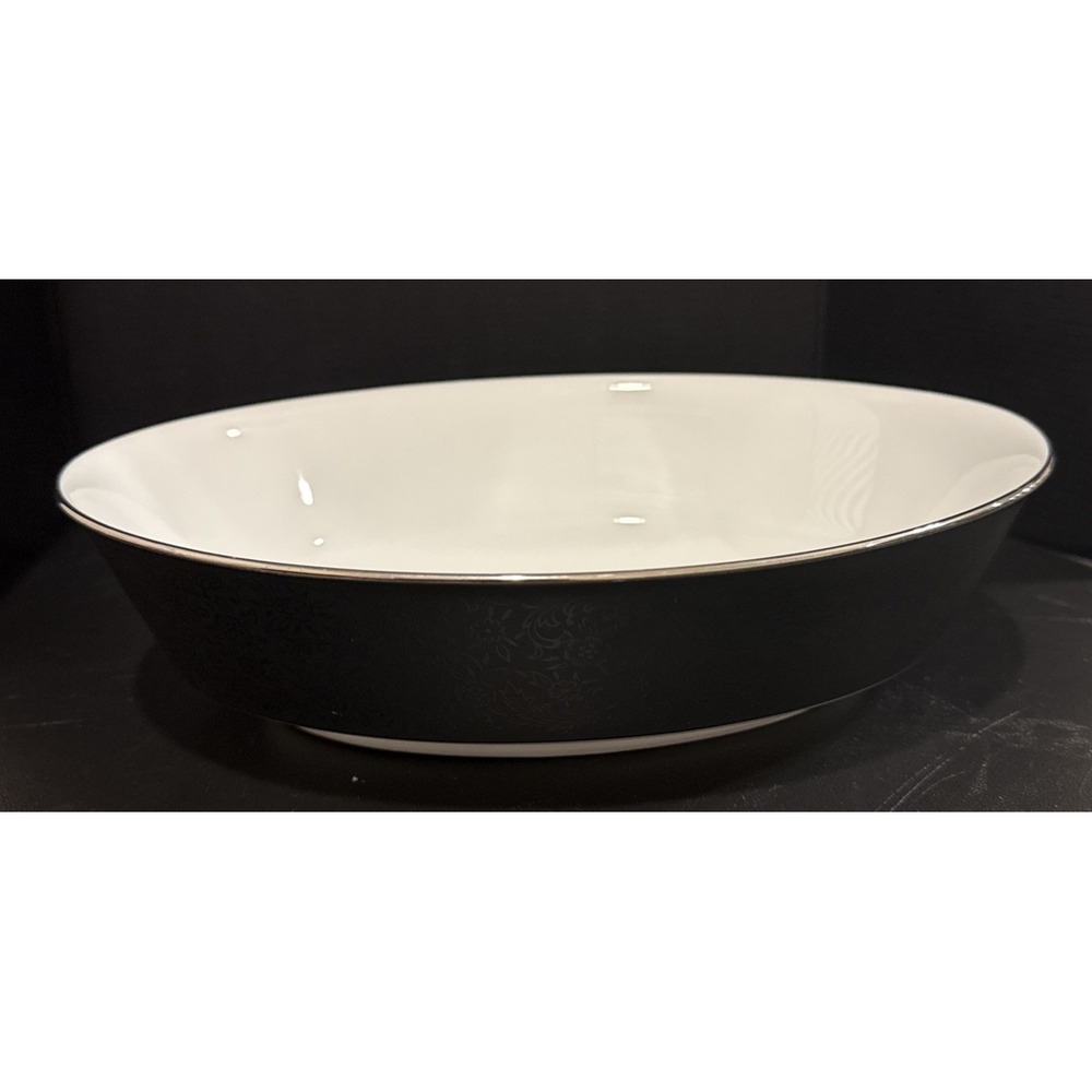 Noritake Mirano‎ 6878 Serving Vegetable Bowl Black Floral Trim 9.5 Inch MCM